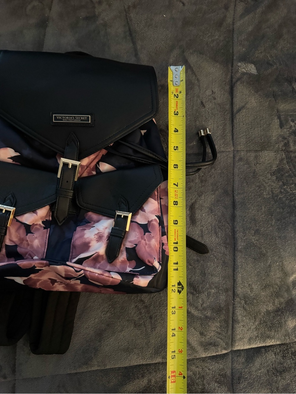 Victoria's Secret Black Floral Backpack with Pink Flowers - Picture 6 of 6